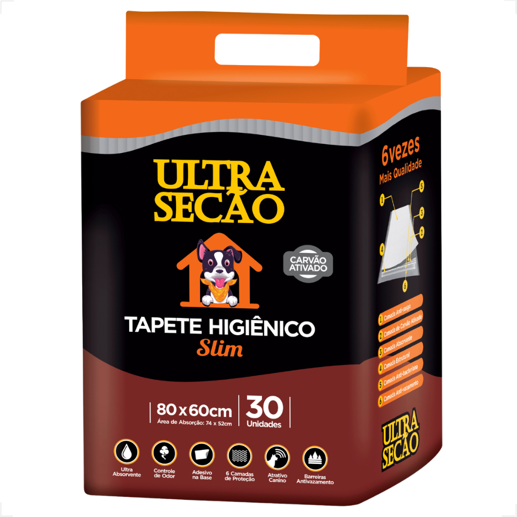 Tapete Higiênico 80x60 - 30 unidades Ultra Secão Carvão Ativado para Cães e Gatos Pets Grande