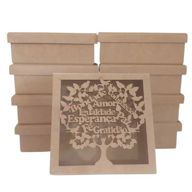 5 Caixas Árvore dos Desejos  Madeira MDF 15x15x5 cm Art. Capricho