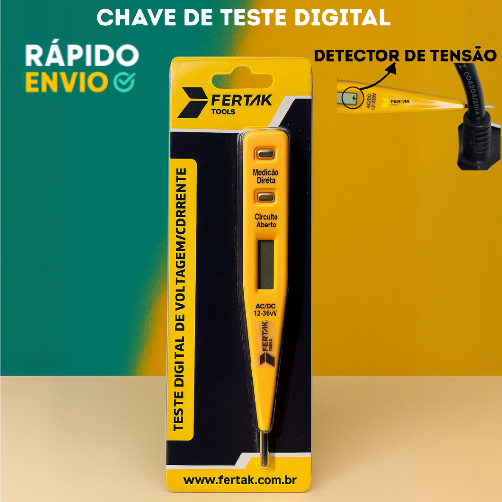 Chave Teste Digital Voltagem/Corrente Detector De Tensão  AC/DC 12 - 250Volts Corrente Teste