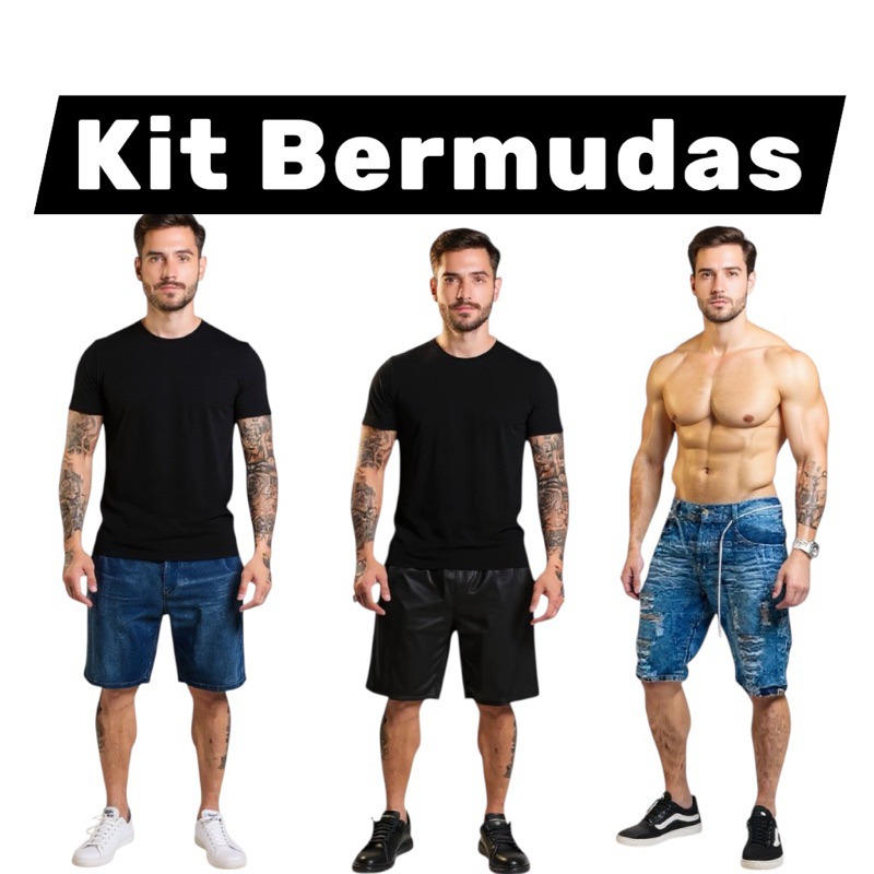 Kit 2 Bermudas Masculinas Jeans ou 1 Jeans + 1 Academia | Promoção Roupas Masculinas.