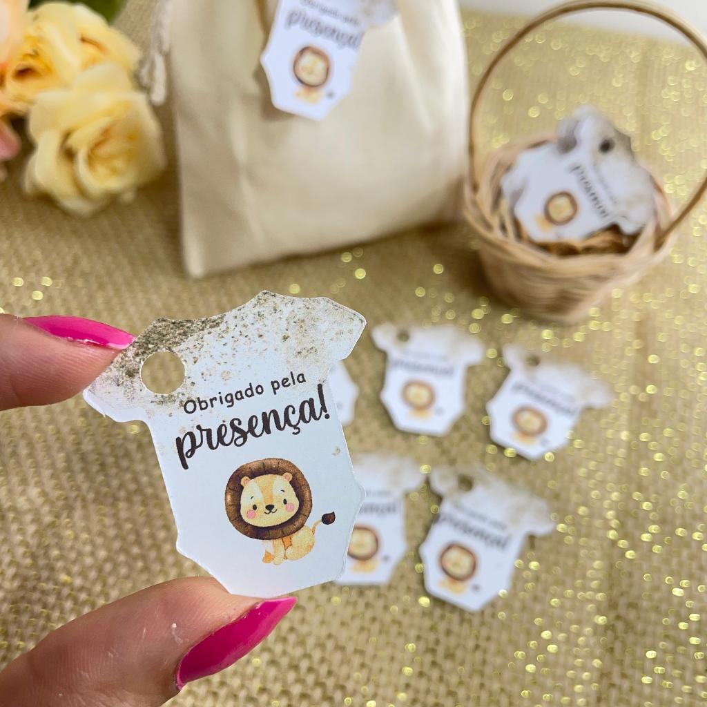 Envio imediato - TAG com furo para lembrancinha chá revelação tema leão aquarela leãozinho safari cha de bebe teg
