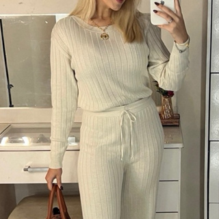 Conjunto Feminino em Tricot Modelo Canelado Conjunto em Malha Conjunto de calça Exclusiva em Oferta na Shopee