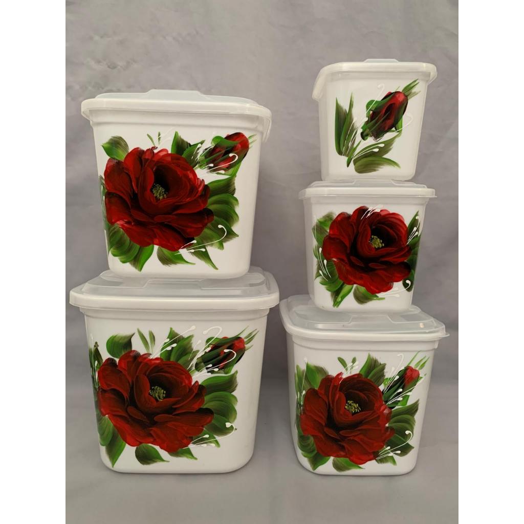 kit mantimento 5 peças decorados a mão quadrado