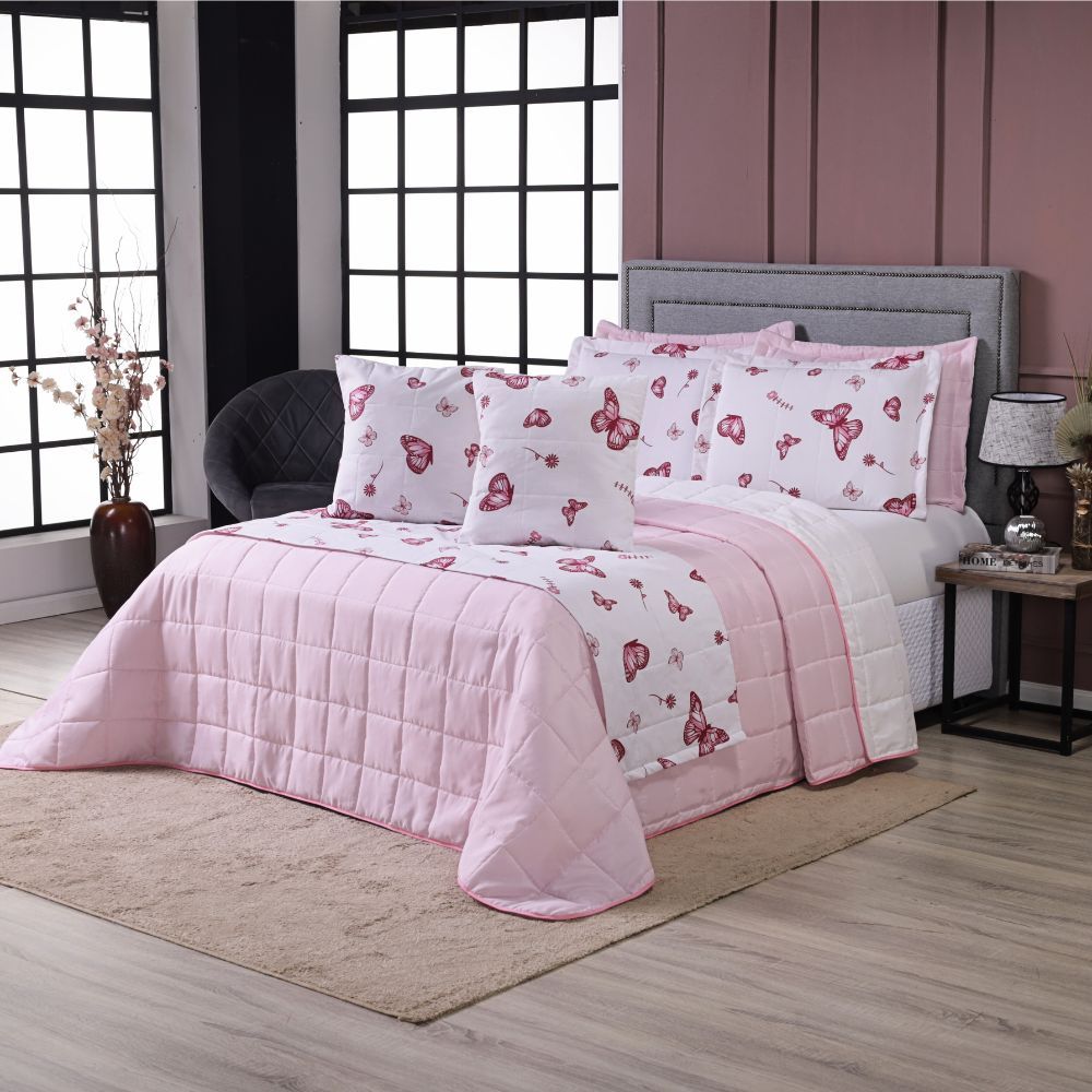 Kit Cobre Leito Colcha Casal Queen King 6 Peças Primor Dupla Face Percal 180 Fios