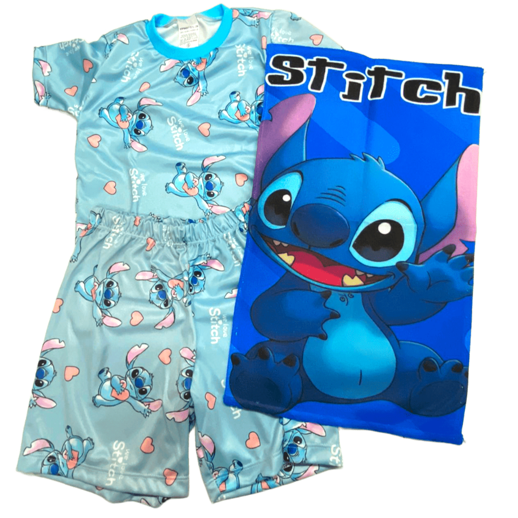 Pijama infantil STITCH AZUL Manga Curta Personagem Meia Manga em Malha