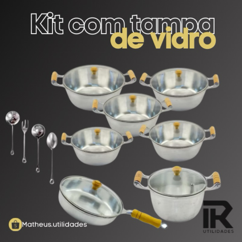 5 Panelas Alumínio Batido Grosso Batido + Frigideira + Caldeirão + Talheres
