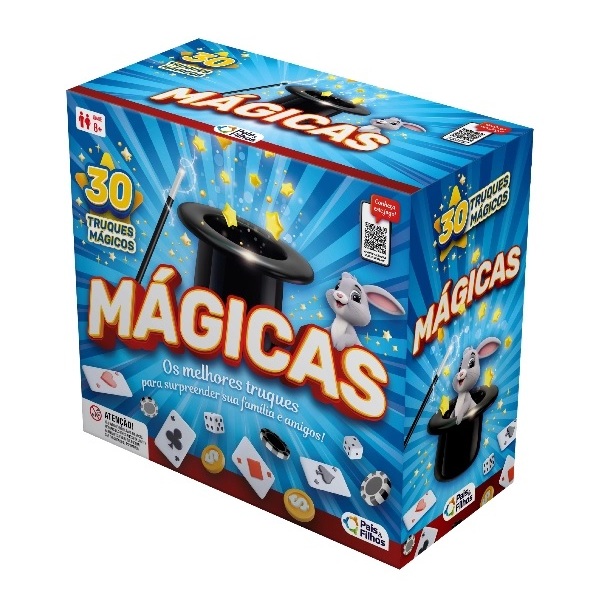 Kit Caixa de Mágicas Brinquedo Interativo Infantil c/30 Truques c/Varinha e Cartola Pais & Filhos