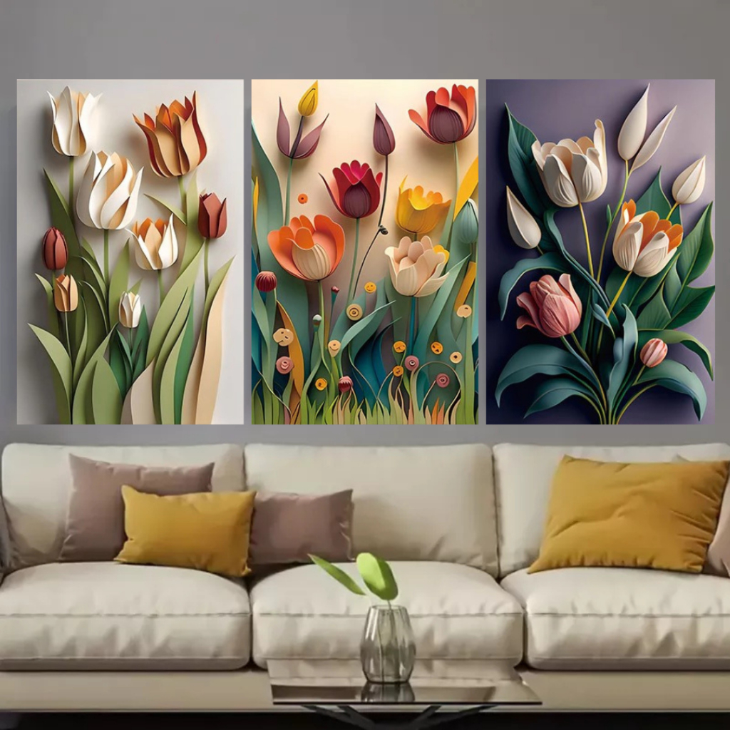 Quadros Decorativos Flor Branca Dourada Pintura Abstrata Moderna Decoração Sala Copa Área 3 Peças em Oferta na Shopee