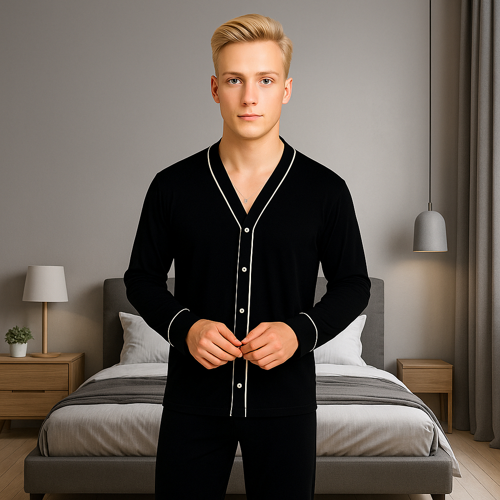 Pijama Americano Masculino Adulto Verão ou Inverno Calça ou Short Manga Longa ou Curta Pós Cirúrgico Botões que Abrem