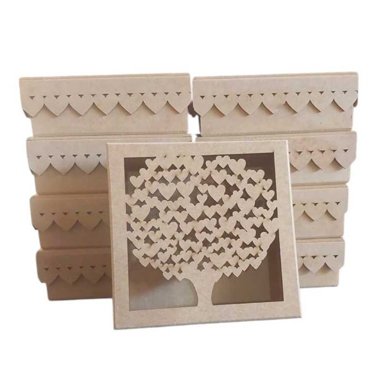 10 Caixas Árvore de Corações Madeira MDF 15x15x5 cm Art. Capricho