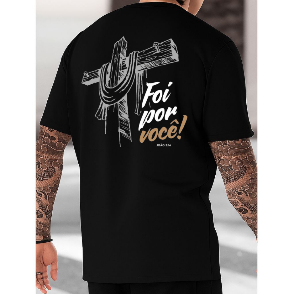 Camisa masculina oversized Cristã Gospel Foi Por Você Blusa Streetwear 100% Algodão Blusa masculina em Oferta na Shopee
