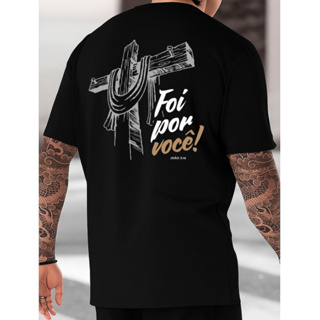 Camisa masculina oversized Cristã Gospel Foi Por Você Blusa Streetwear 100% Algodão Blusa masculina em Oferta na Shopee