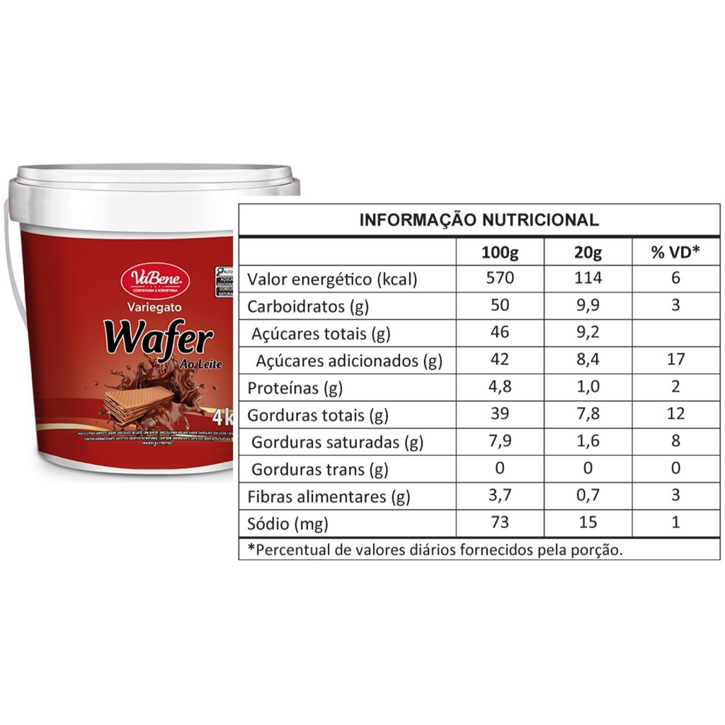 Wafer Chocolate Ao Leite Chocowafer Creme Mescla Recheio Variegato Vabene Para Sorvete Milk Shake Tortas 4kg — imagem 2 de 2