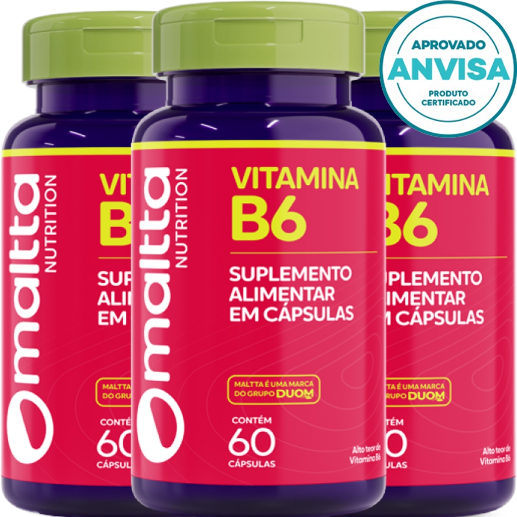 KIT 3x Vitamina B6 60 Cápsulas 500mg Duom Suplementos em Oferta na Shopee