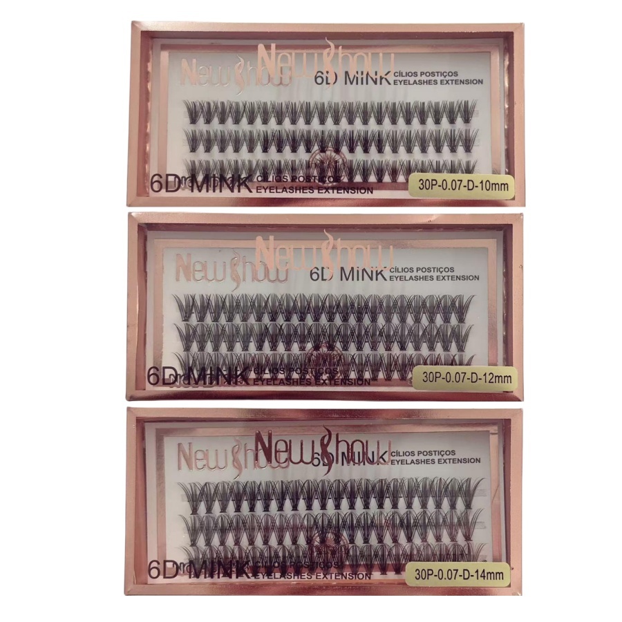 KIT 3 Caixas NEW SHOW Cílios Postiços 30P-0.07-D 6D MINK - Tufos Sem nó