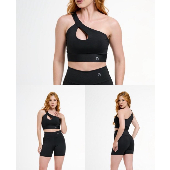 CONJUNTO ACADEMIA FEMININO TOP UM HOMBRO SO E SHORT CINTURA ALTA EM SUPLEX. em Oferta na Shopee