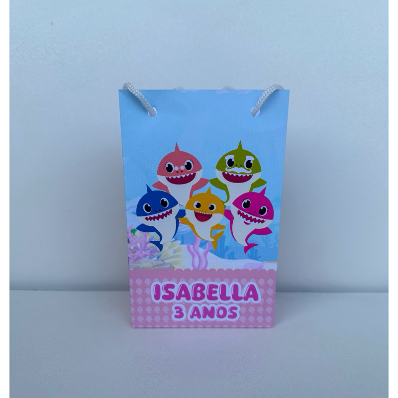 Sacolinha Personalizada Baby Shark Rosa Menina Pegue e Monte | Personalizados lembrancinhas mimos Caixinha Festa