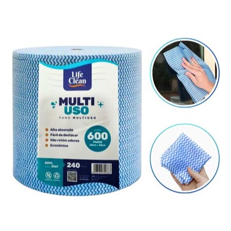 Pano de Limpeza Multiuso Perflex Azul Rolo Com 600 Panos 20x40cm 240 Metros (Uso Geral)
