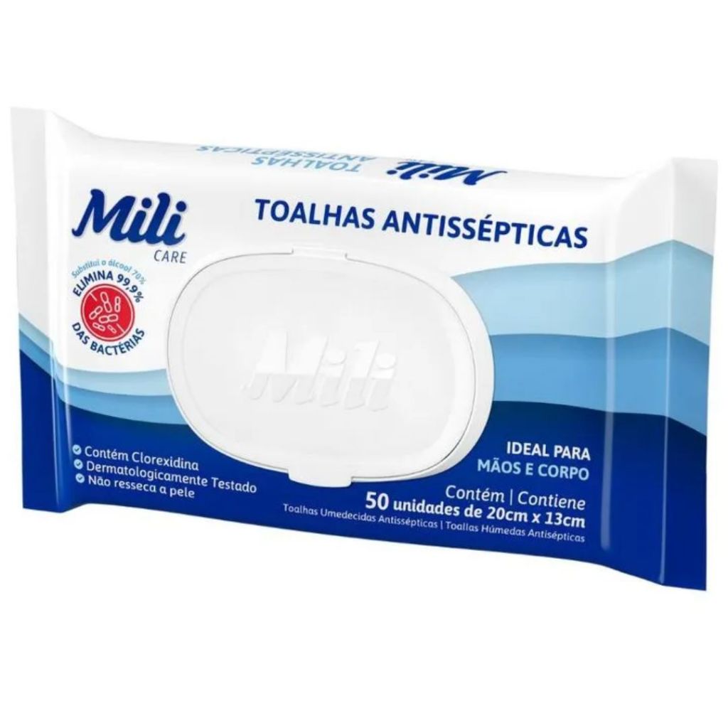 Toalhas Umedecidas Antissépticas Mili – 50 Unidades, 20x13cm