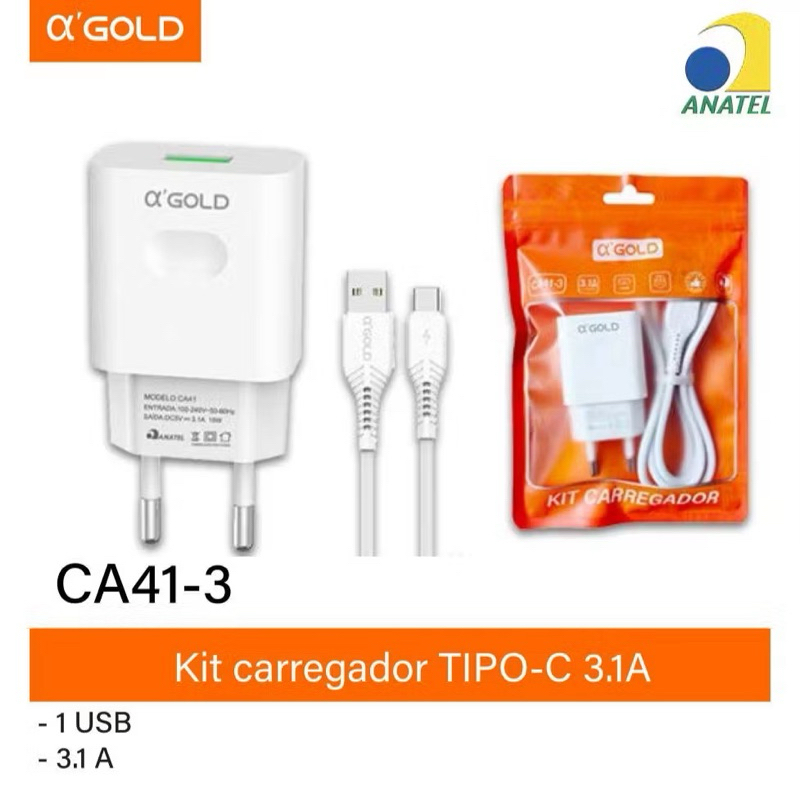 Carregador Turbo Eletro com Cabo Tipo C para Samsung Motorola iPhone