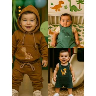 Dino Conjunto Moletom ou Jardineira Macacão Dinossauro Infantil Bebê Flanelado com bordado em Oferta na Shopee
