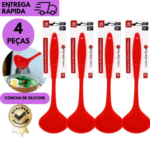 Kits 4/3 ou 2 Concha de Silicone Vermelha Utensílio de Cozinha Resistente para Sopas, Caldos e Feijã