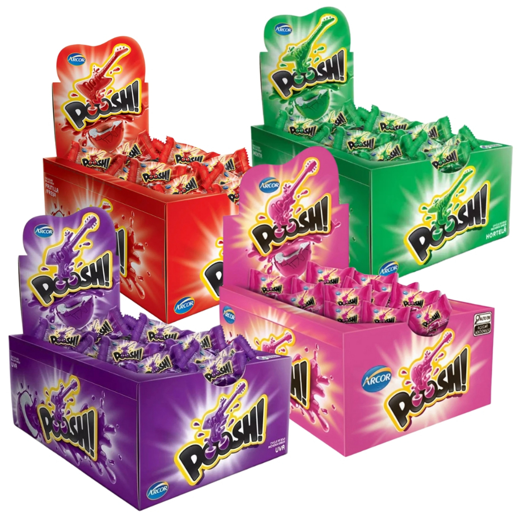 Kit C/4 Caixas de Chicletes Poosh Sabores Sortido