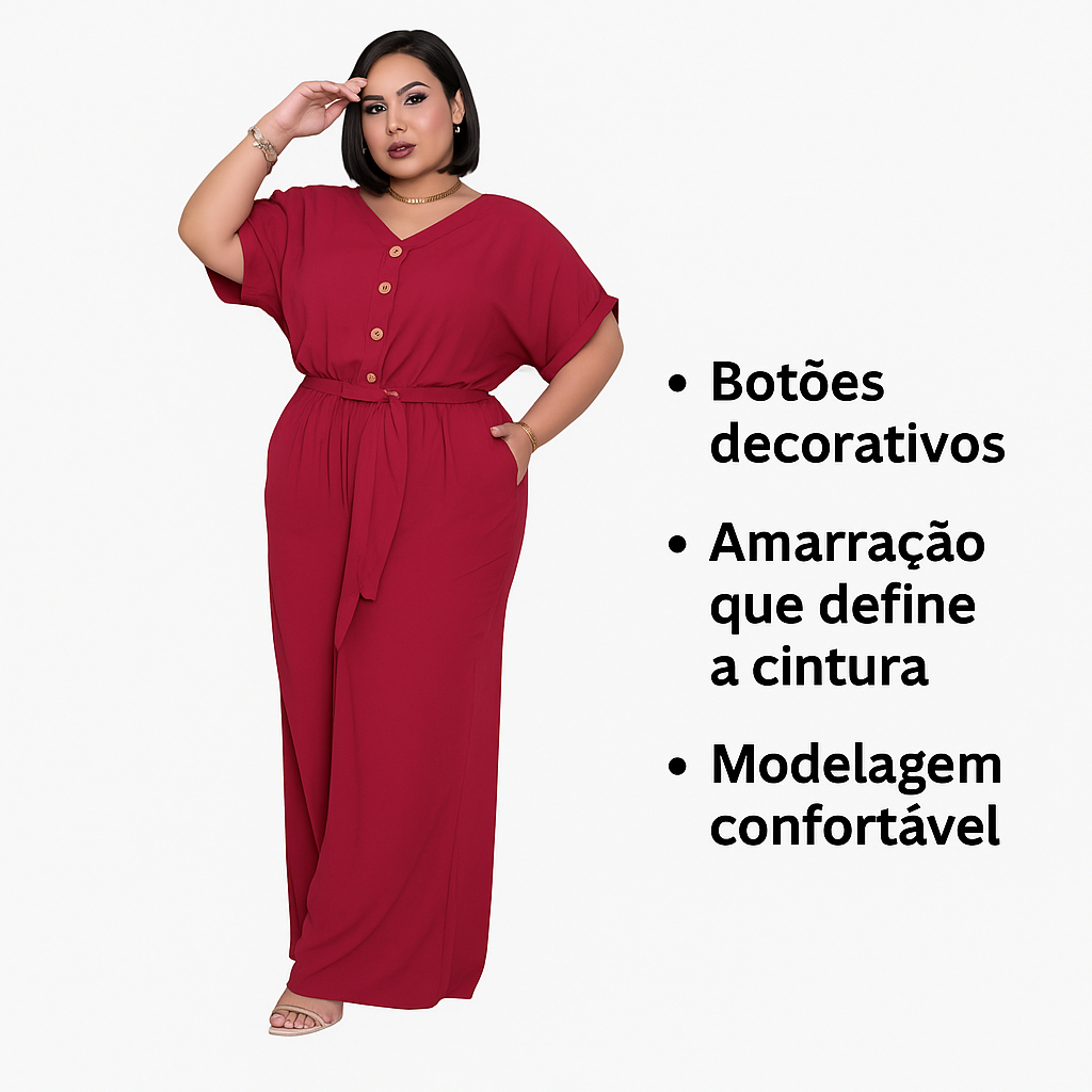 Macacão Plus Size Longo Feminino Elegante