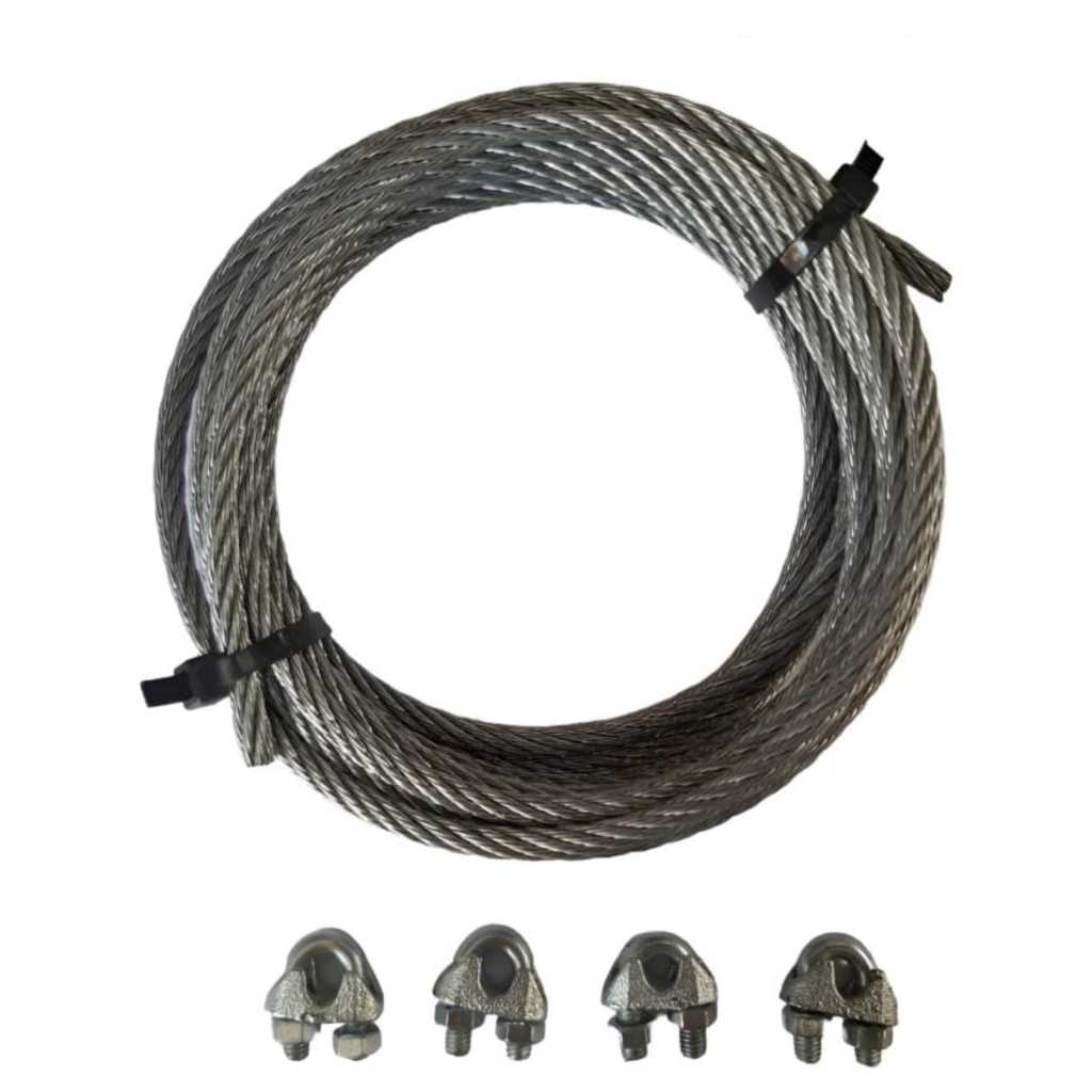 Cabo de Aço 3/16 Flexível 4 Metros + 4 Clips Grampos Resistente Portão Carga