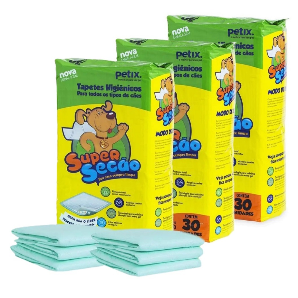 Tapete Higiênico Super Secão 80x60cm C/ 30 Unidades - Petix