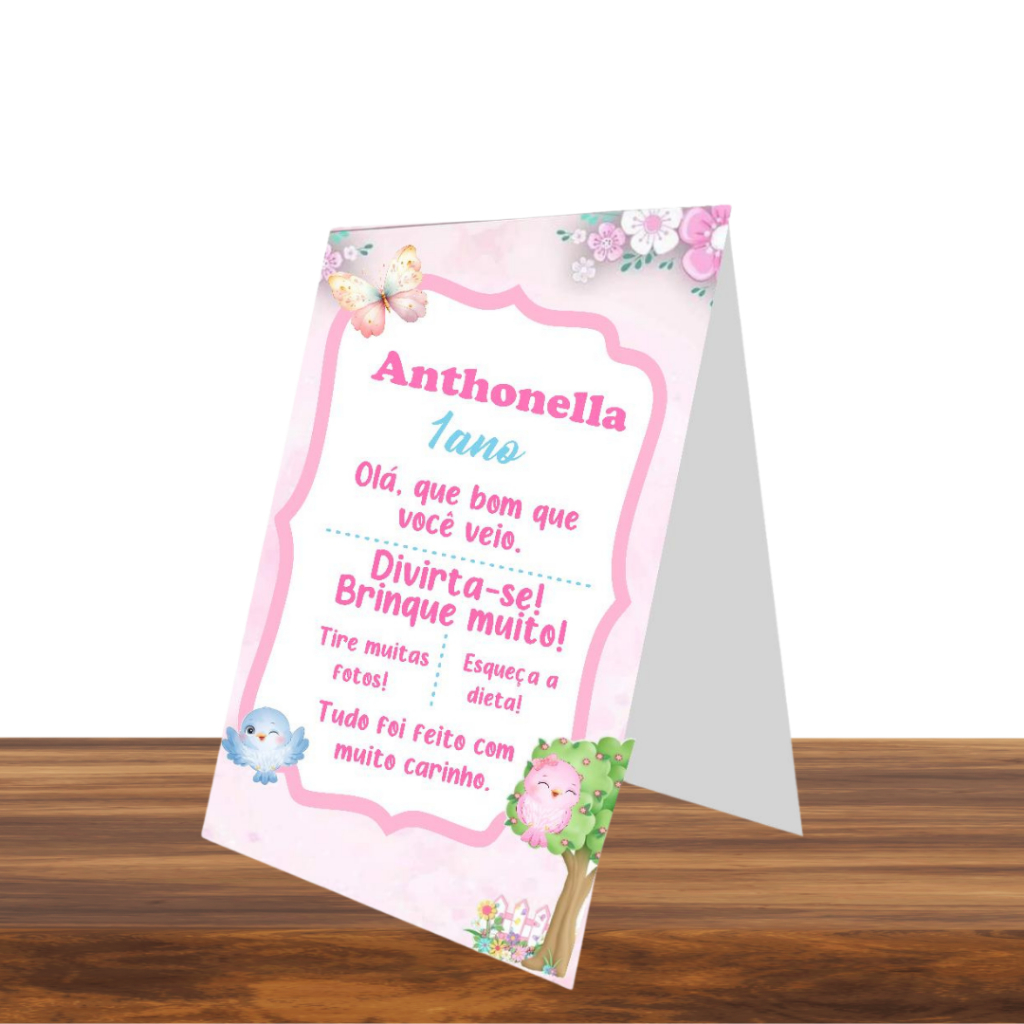 Plaquinha de Mesa Aniversário Jardim das Borboletas Personalizado | Lembrancinhas | Aniversário