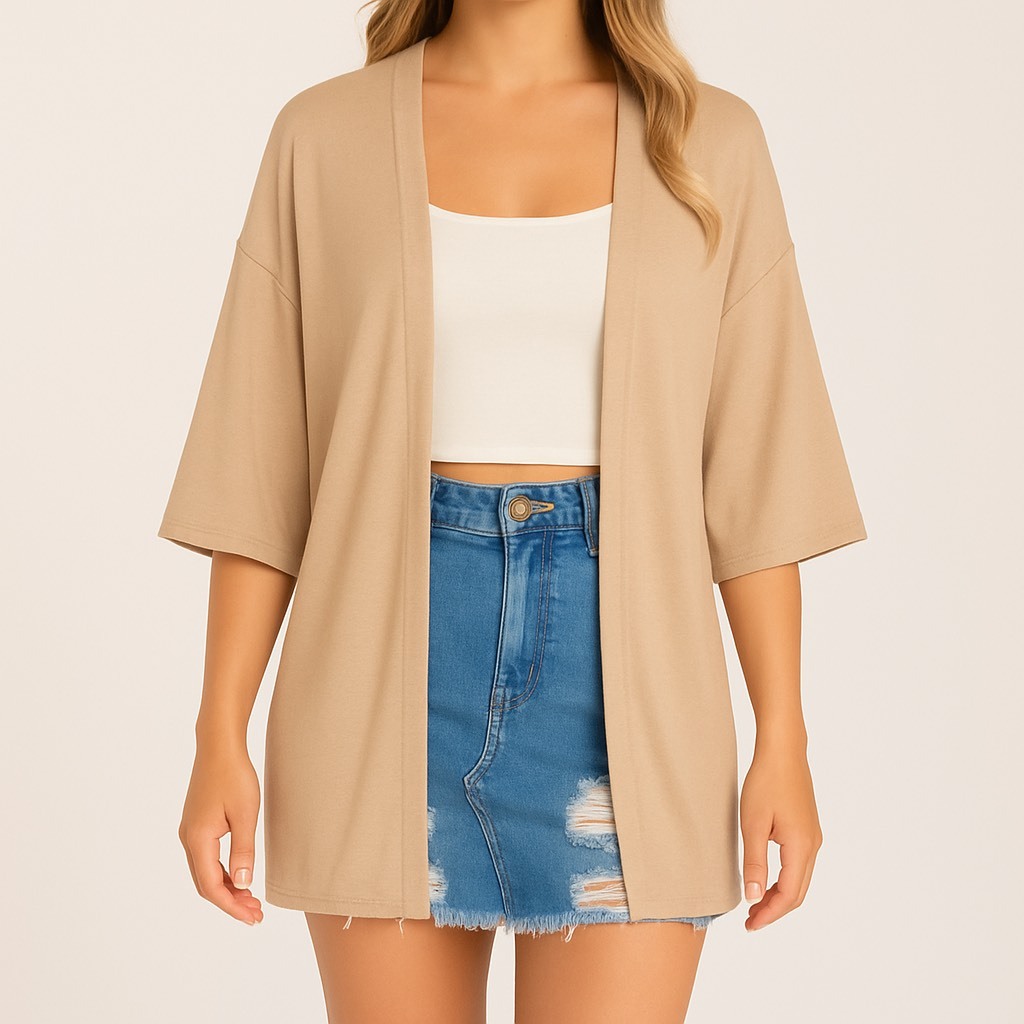 Kimono Cardigan Feminino Longo do PP ao Plus Size Manga 3/4 Soltinho malha que estica Blusão aberto em Oferta na Shopee