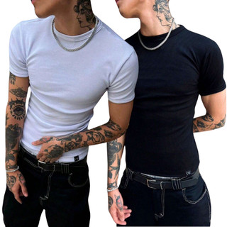 Kit 2 Camiseta Masculina Modelo Americano Canelada Básica