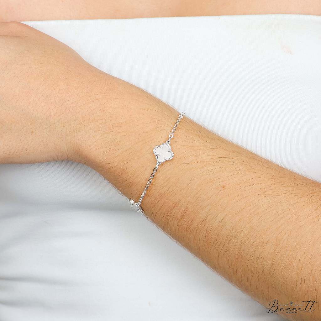 Pulseira trevo madreperola prata 925