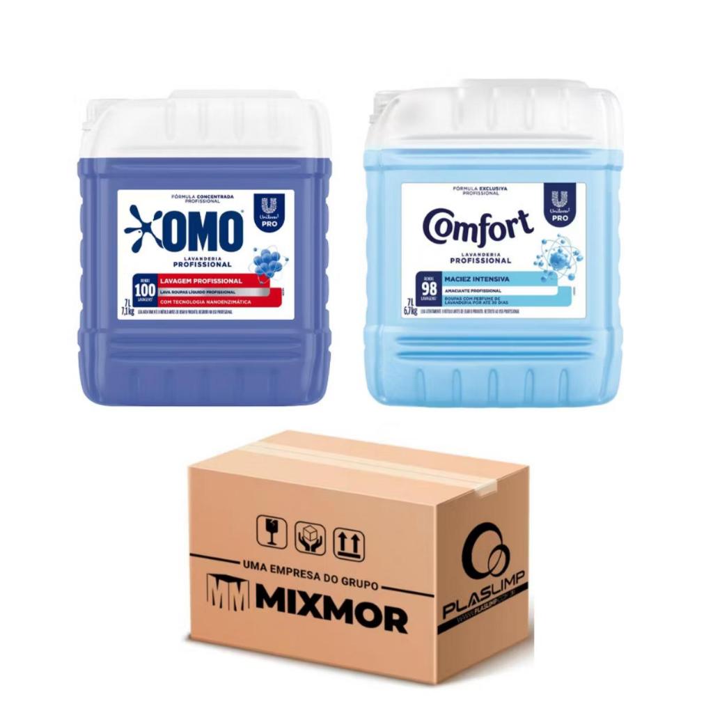 Lava Roupas Líquido Omo Lavanderia Profissional 7L + Amaciante Diluído Comfort 7L