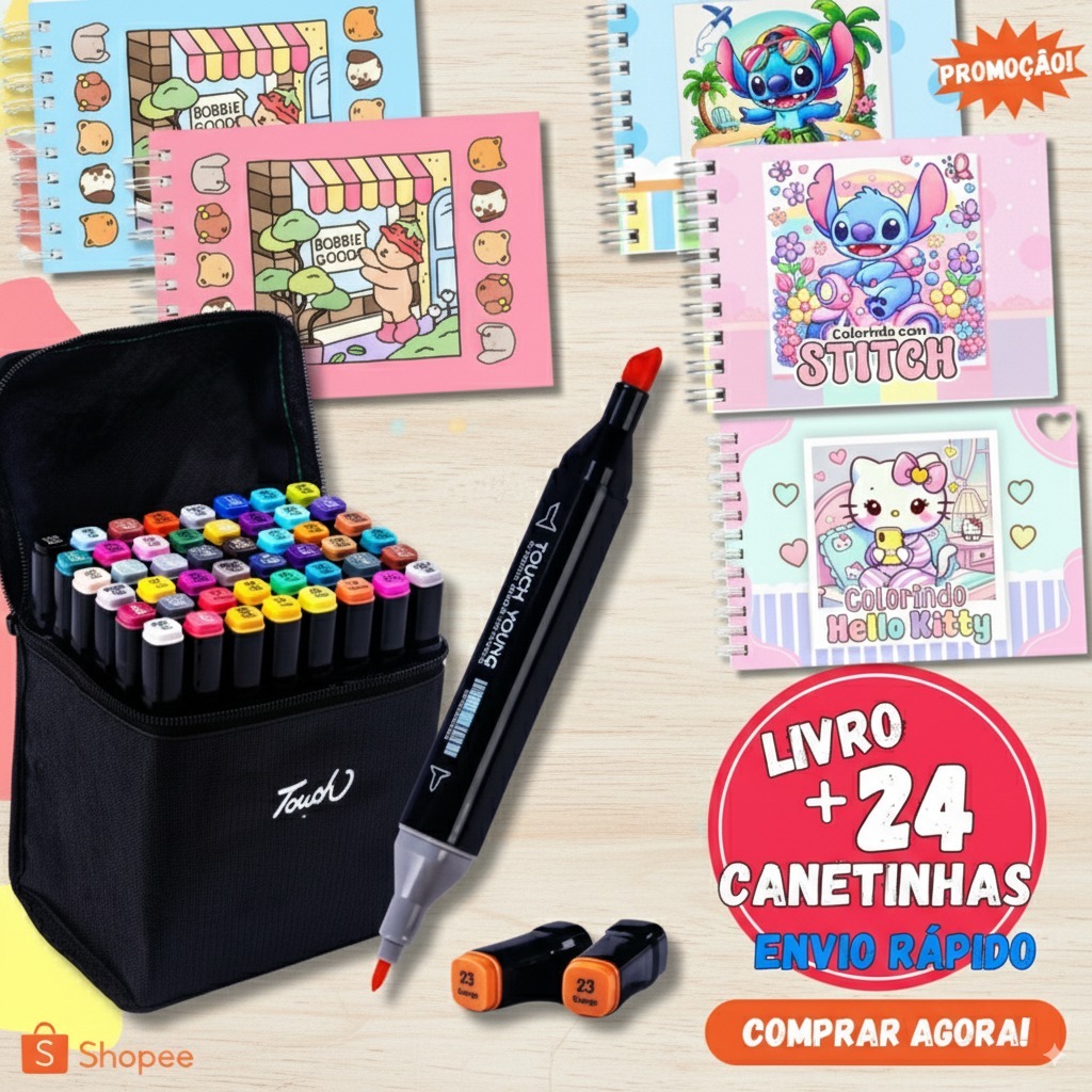 Kit 24 Canetinhas + Livro De Colorir Capa Dura Bob Goo Bob God