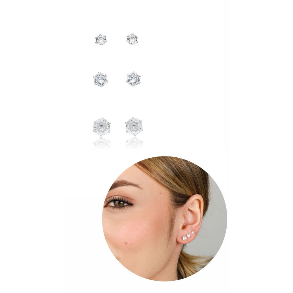 Trio Brinco Ponto de Luz Zirconia Prata 925 em Oferta na Shopee