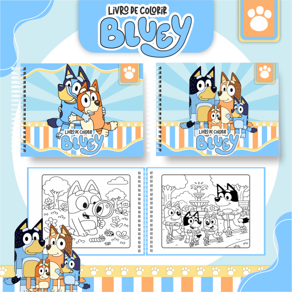 Livro de Colorir BLUEY Capa Dura e Folha GROSSA 50 Páginas / PROMOÇÃO