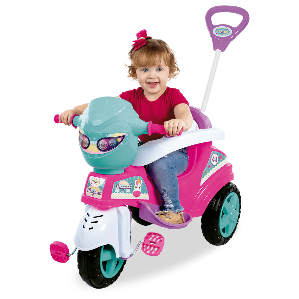 Triciclo Infantil com Empurrador - Triciclo Baby City - Rosa