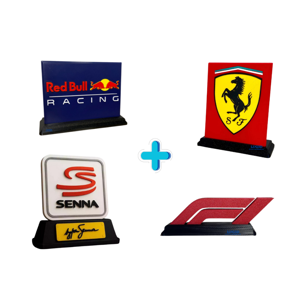 Kit F1 Colecionável: Red Bull, Ferrari, Senna e Logo F1 18 CM