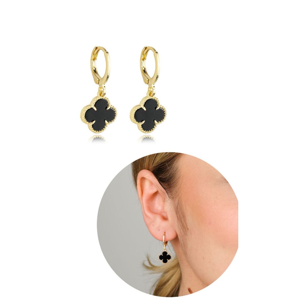 Brinco trevo virginia banhado em ouro 18k em Oferta na Shopee