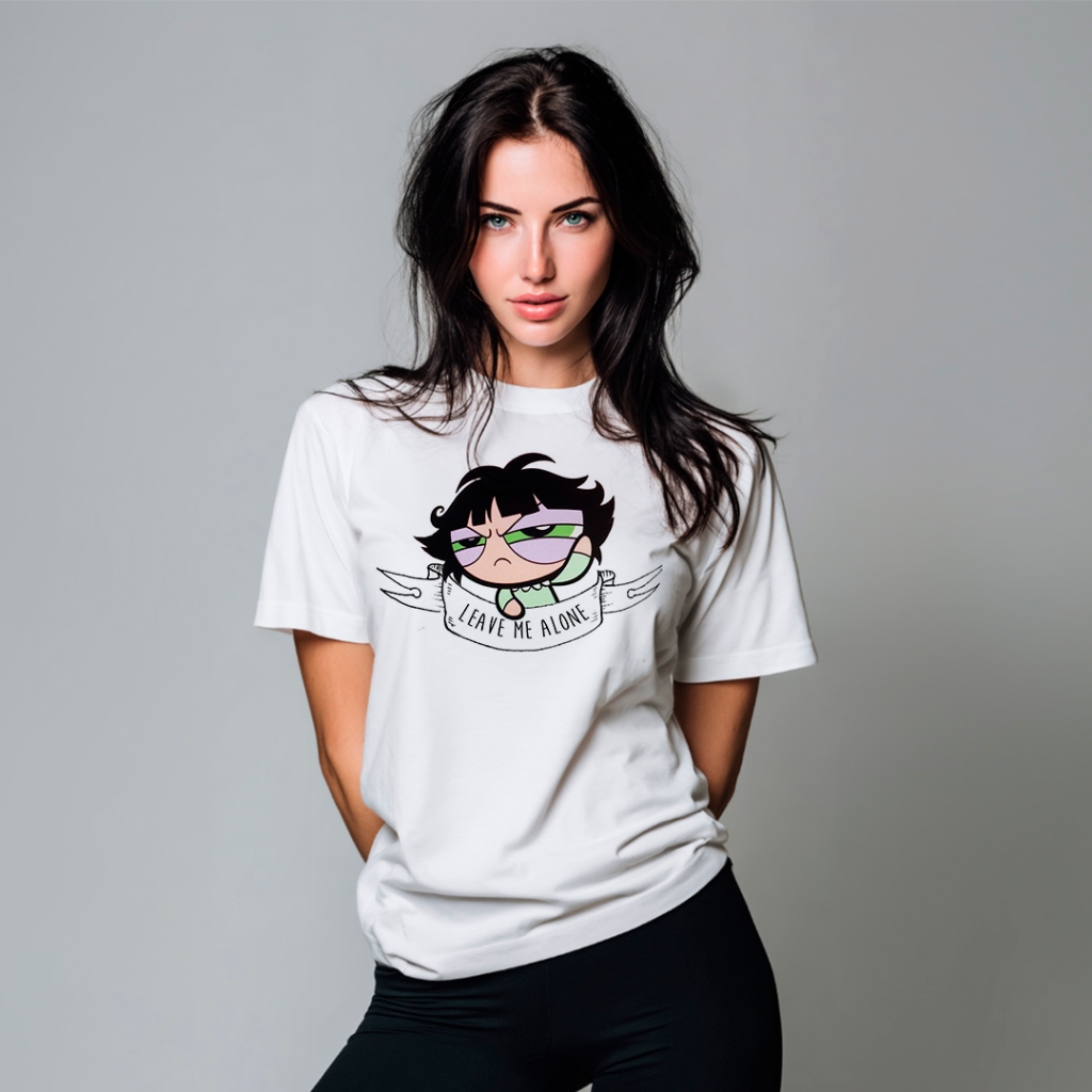 Camiseta Docinho Super Poderosas | Baby Look Feminina Estampada “Leave Me Alone”, Geek Pop