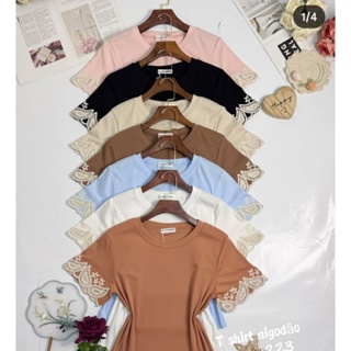 Blusa feminina de algodão manga bordada / Confortável / Lançamento em Oferta na Shopee