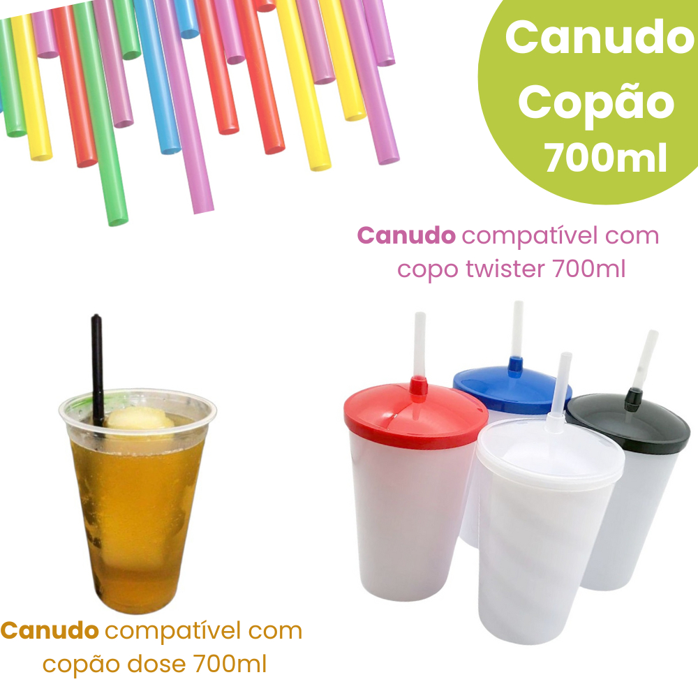 Canudo Plástico Rígido Copão Dose 700ml Extra Largo Kit 50 a 250 Un | Long Drink Twister Copão Eco