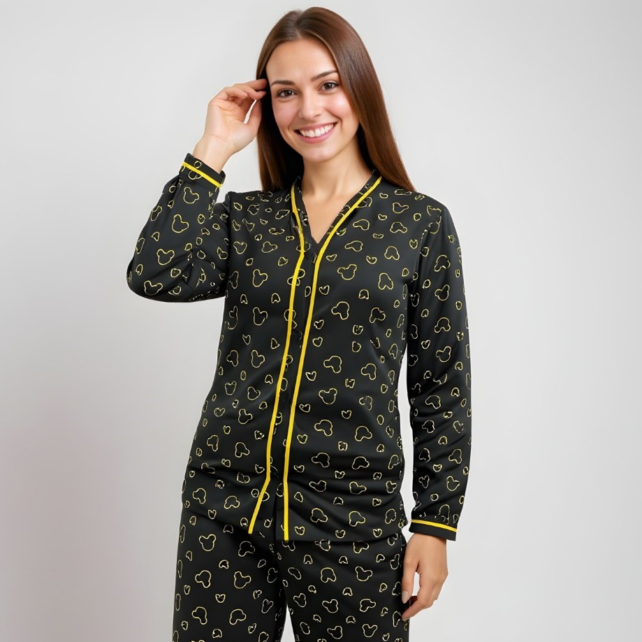 Pijama FB blogueira M.K americano Gola V Malha Premium inverno Manga longa botão amamentação