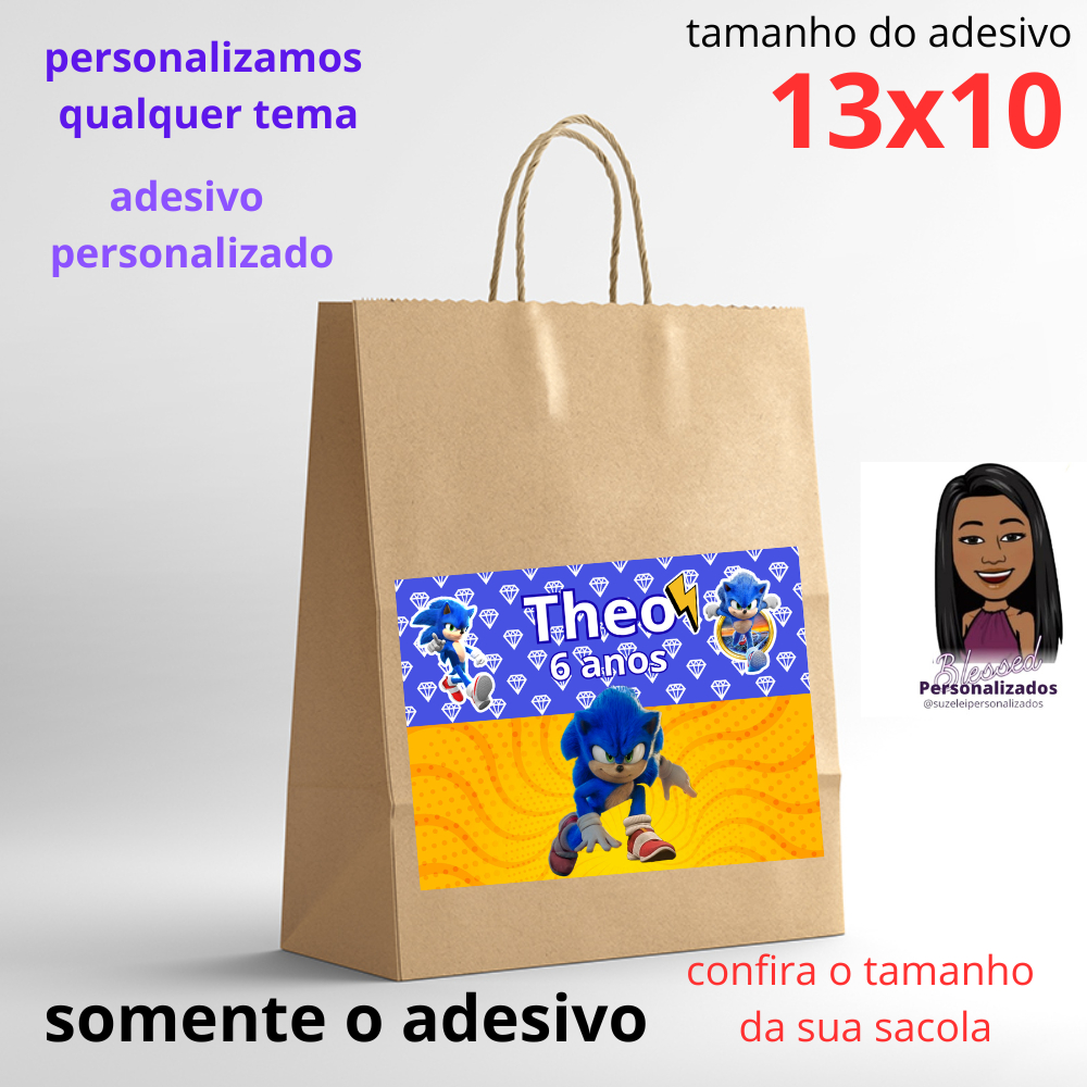 RÓTULO ADESIVO SONIC PERSONALIZADO MENINO PARA SACOLA PAPEL LEMBRANCINHAS SACOLA DE PAPEL(SOMENTE O ADESIVO)