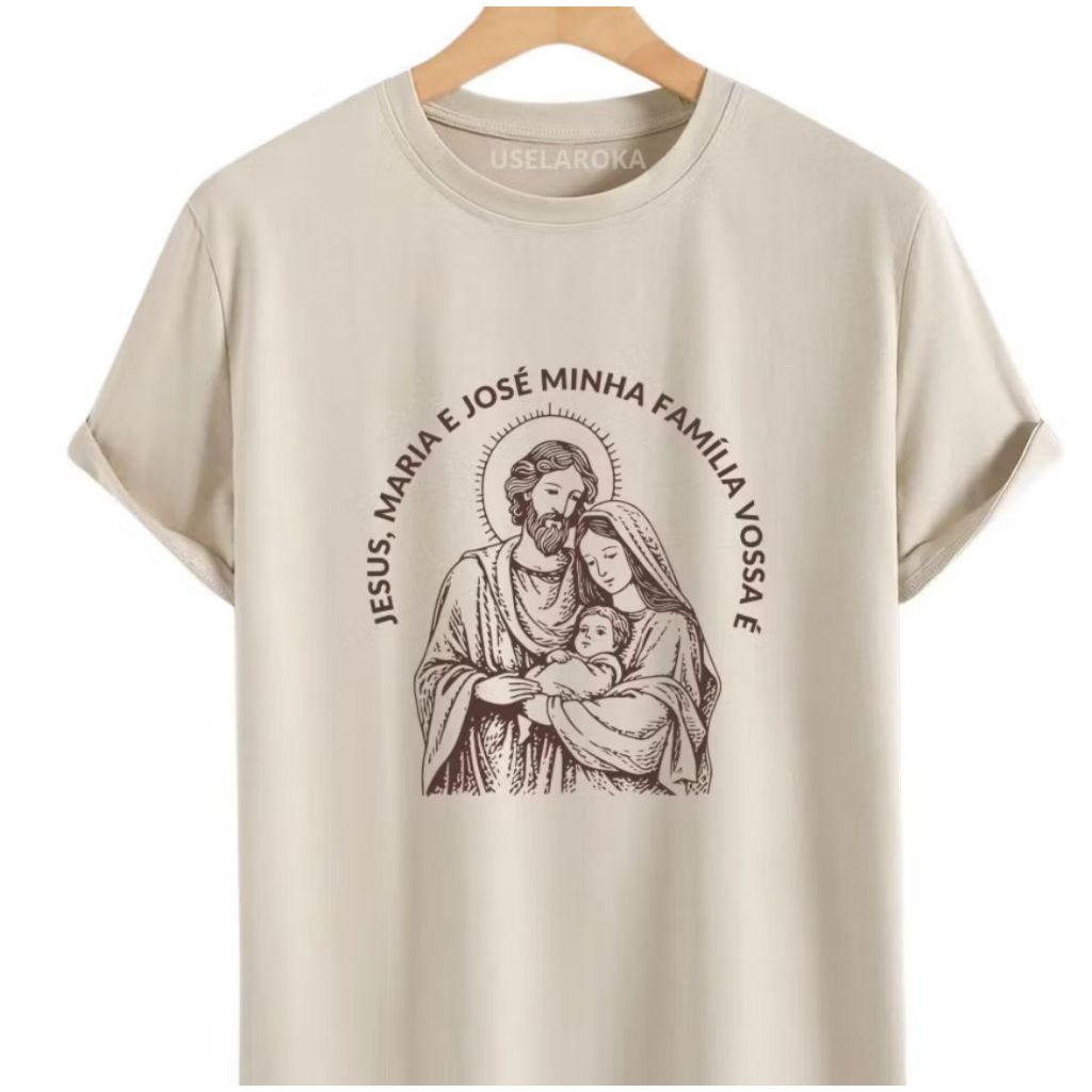 Camiseta Católica Sagrada Família Jesus Maria e José Blusa Cristã Unissex Algodão Lançamento Envio Imediato