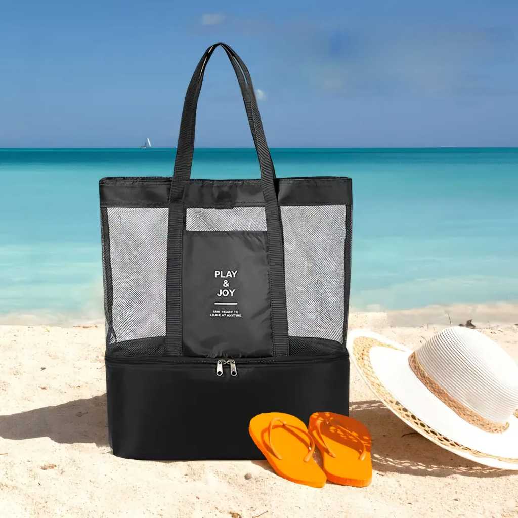 Bolsa De Praia Térmica Verão Piscina Com Lancheira De Tela Com Alça