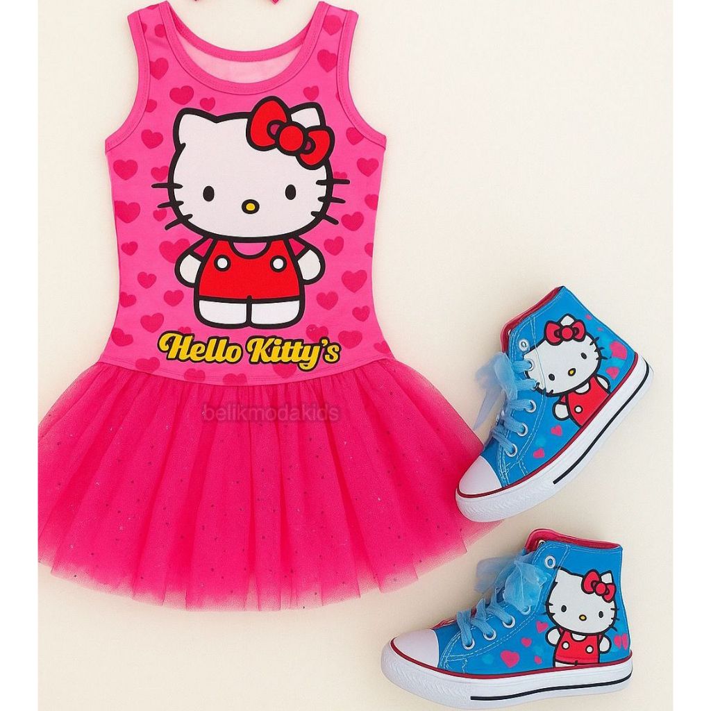 Kit Conjunto Infantil Body Hello Kitty + Saia De Tule Glitter Halloween Carnaval Maio Bloguerinha Festa Bailarina Menina