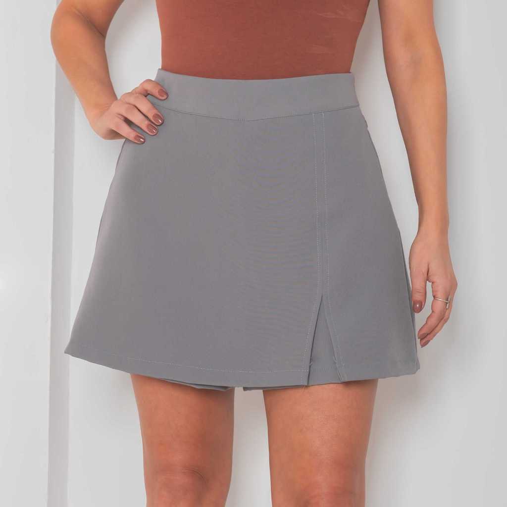 Shorts Saia Feminina Alfaiataria Bainha Dividida Assimétrica Cintura Alta Moda Verão Festa Blogueira